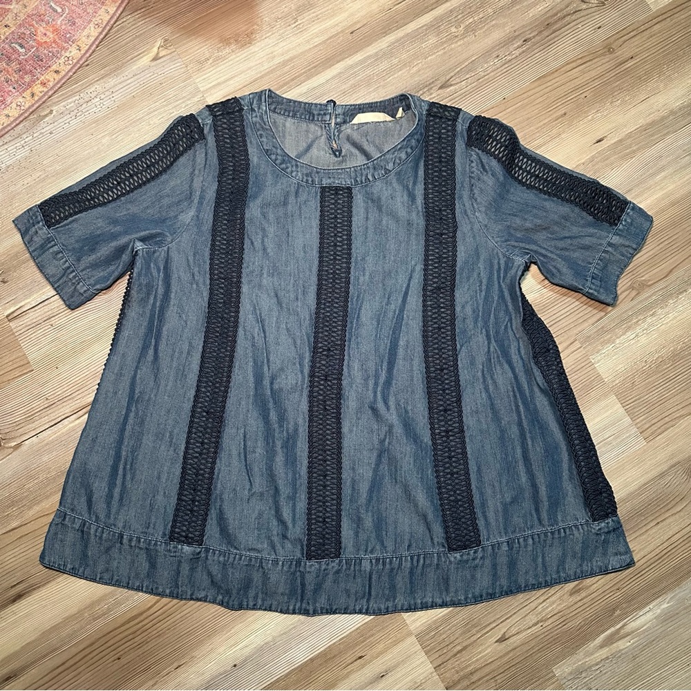 Soft Surroundings Denim Blouse with Navy Details